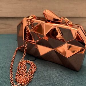 Geometric Metallic Clutch in Rose Gold